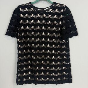Kate Spade Black Scalloped Lace Short Sleeve Top 2